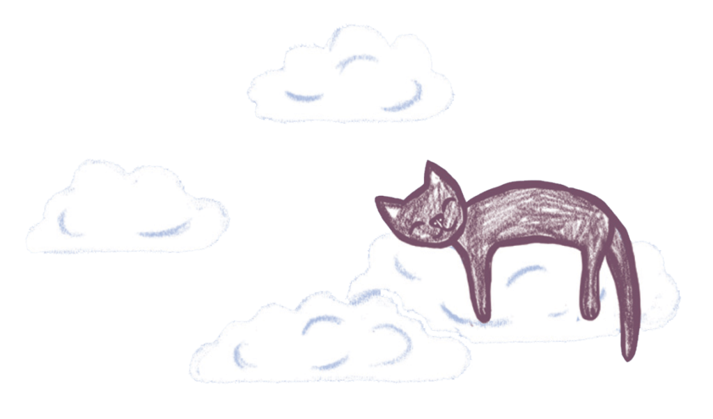 Cat resting on a cloud in heaven. This picture is to help people grieving pet loss.
